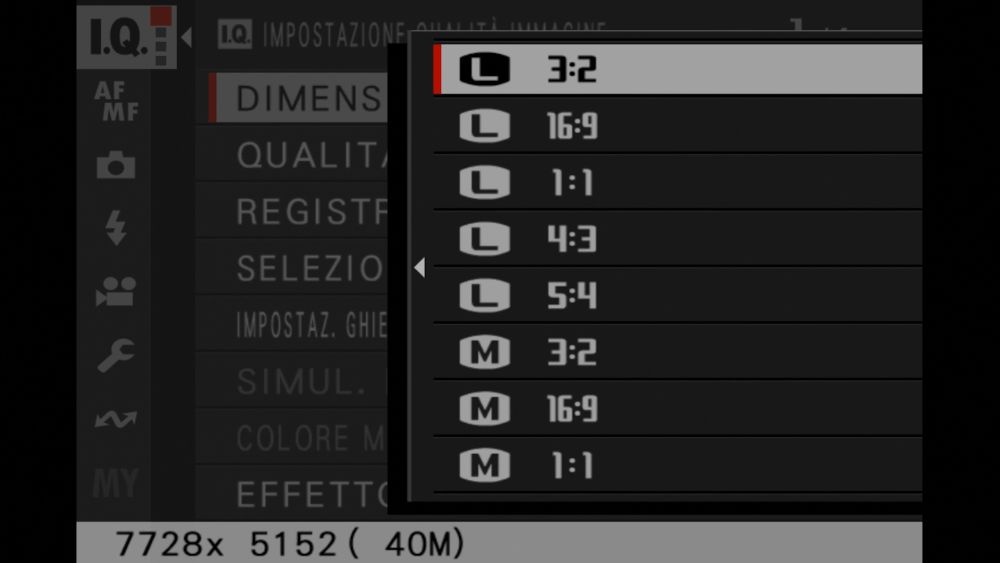 Guida al menu Fujifilm_Dimensione formato